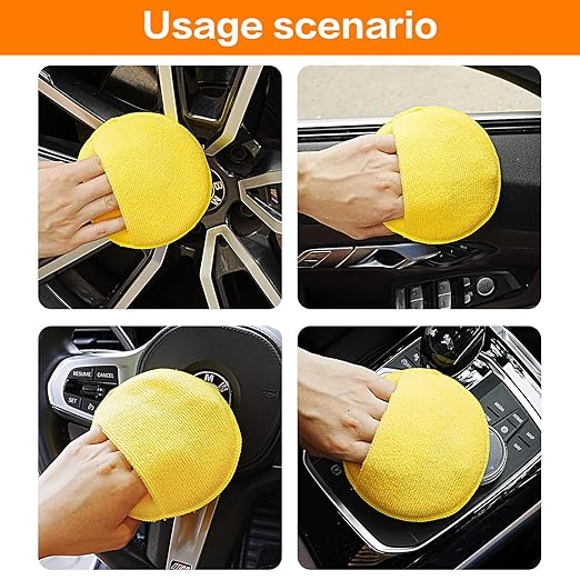 Microfiber Wax Applicator Pads, Car Wax Applicator with Finger Pocket, Buffing & Detail Polishing Foam Pads for Car Cleaning and Fine Polishing (5 inch, 6 Pack) (Yellow)