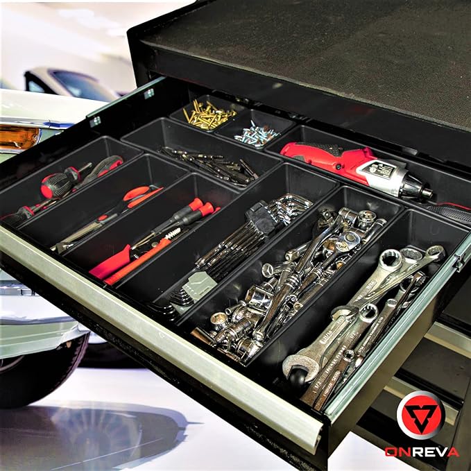 ONREVA Tool Box Organizer Tray Divider Set, Extra Large Toolbox Trays, Tool Box Organizers and Storage Kit, Rolling Tool Chest Drawer Bins, Hardware Screwdrivers Pliers Organization, 6pcs
