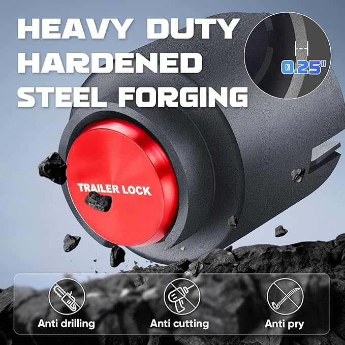 Trailer Lock for 1-7/8", 2",2-5/16" & Bulldog Couplers, Heavy-Duty Hardened Steel Trailer Tongue Locks with Fully Covered Anti-Theft Design, Powder-Coated for Weather Resistance