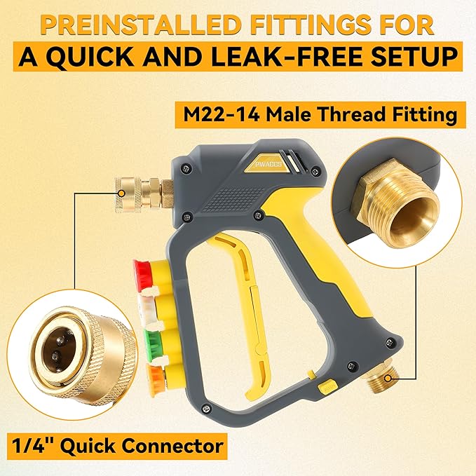 PWACCS Pressure Washer Small No-Dilution Foam Cannon Pro with Short Gun, Power Washer Soap Foam Gun with 4 Spray Nozzles for Car Wash