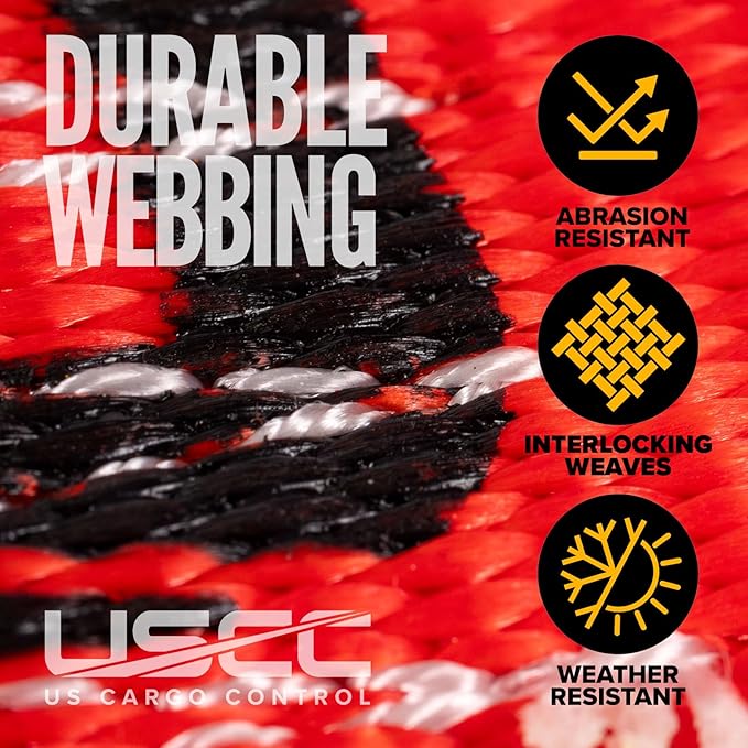 US Cargo Control Wire Hook Ratchet Straps 2 Inch x 30 Foot (10-Pack), 10,000 LBS Break Strength, Ratchet Straps Heavy Duty with Double J Hooks, Red Cargo Tie Downs for Flatbed Trailers and Trucks