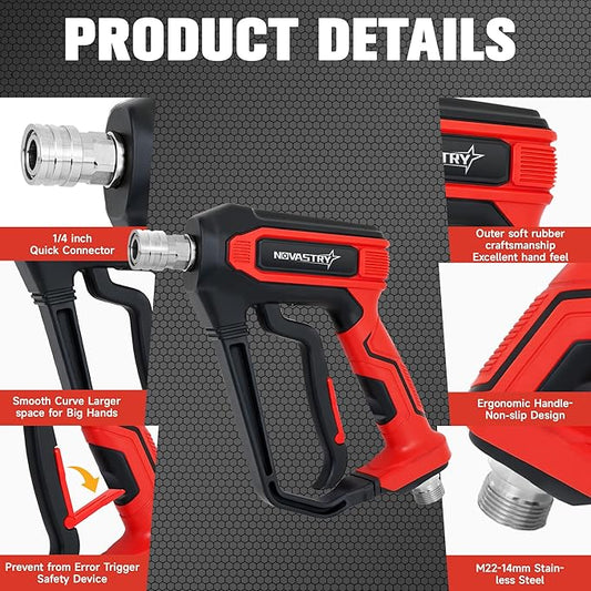 High Pressure Washer Gun, 4000 PSI Max, 5 Nozzles & Anti-Kink Swivel, 1/4” Quick Connect, Compatible with M22-14, Car Wash, Foam Cannon, Power Washer (Not for Garden Hose)