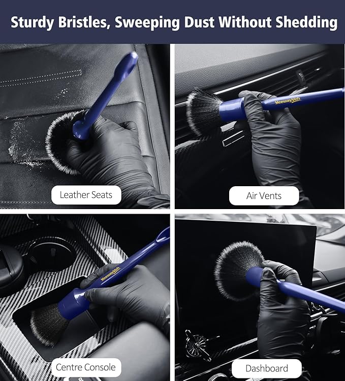 YeewayVeh Car Detailing Brush Set, 3PCS Ultra Soft and Thick No Scratch Detail Brush for Car Dashboard Air Vents Leather Seat Dusting and Cleaning, Auto Interior Exterior Detail Brushes Car Detailing