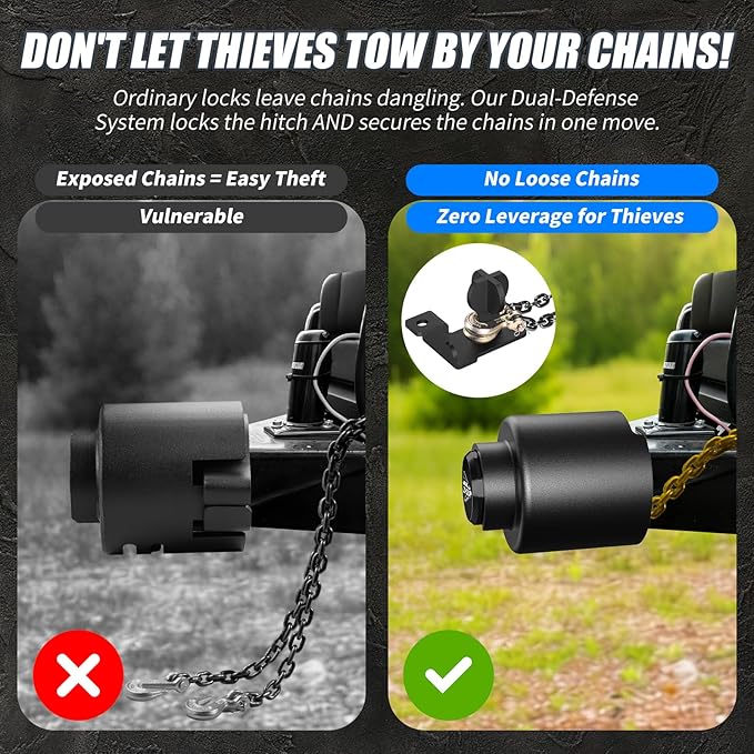 Trailer Hitch Lock for 2-5/16 Inch Coupler with Safety Chain Lock, Heavy Duty Anti-Theft Trailer Tongue Coupler Lock for RV, Boat, Dump & Cargo Trailers (Black)