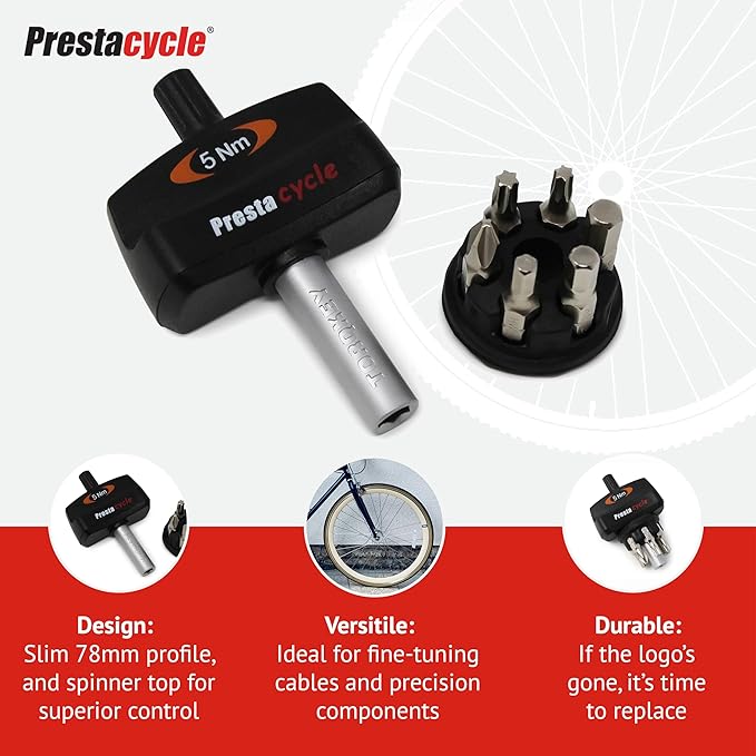 Prestacycle Mini Bike TorqKeys - Preset Torque Tool w/6 Bits & Holder – Compatible with Standard 1/4" hex bit - Choose from Sizes: 3Nm, 4Nm, 5Nm.