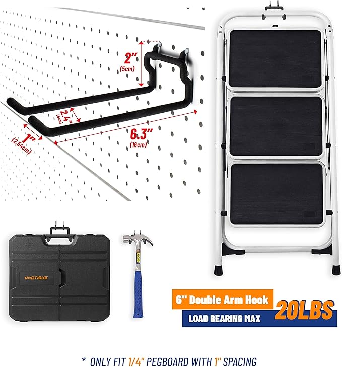 POETISKE Peg Board Tool Utility Hooks Pegboard Accessories Assorories 10PC Black Shelf Drill Cord Holder Fits for 1/4" Peg Board Hanging Power Tool Hammer Utility Garage Storage
