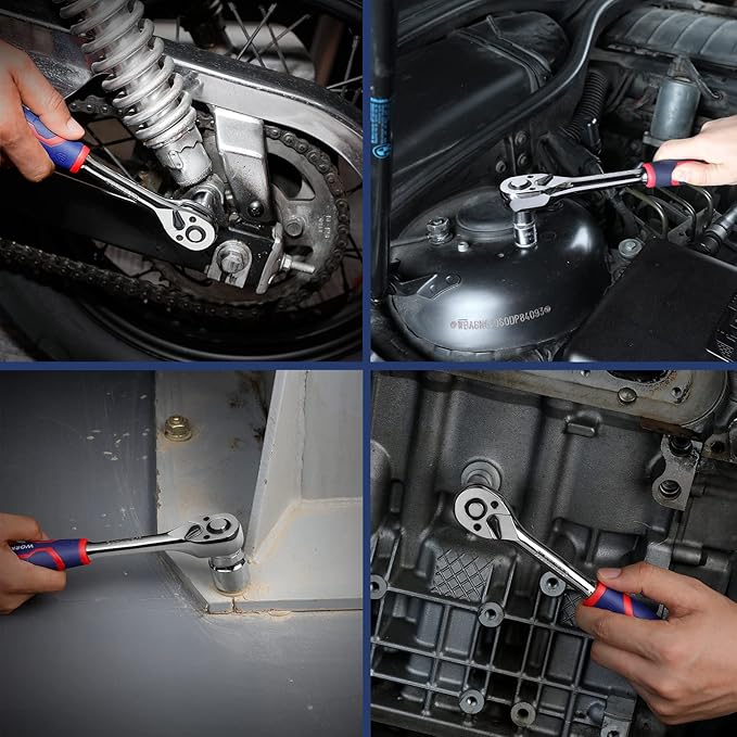 WORKPRO 3-Piece Ratchet Set, 1/4", 3/8", 1/2" Drive Ratchet Wrench, Quick-Release Reversible, 72-Tooth, Chrome Alloy Made
