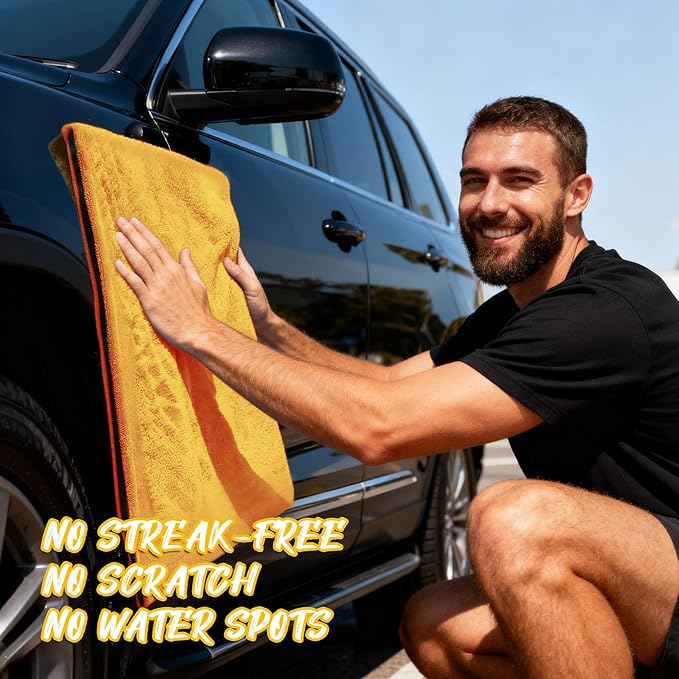 PUGPIU Microfiber Car Drying Towel Extra Large Super Absorbent 48"X24", 1400 GSM Flash Detail Car Wash Drying Towel Edgeless with Two Sided Soft Twisted-Loop, No Water Spots Streaks for Cars (Yellow)