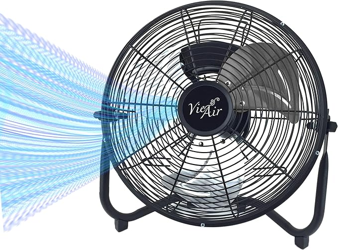 Vie Air 20 Inch Industrial Tilting High Velocity 3 Speed Metal Floor Fan, Black