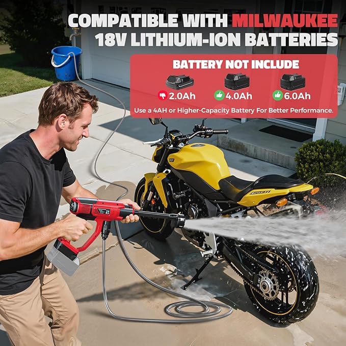 Cordless Pressure Washer Compatible with Milwaukee 18V Battery, Ecarke 800 PSI Portable Handheld Power Washer with 6-in-1 Nozzle Foam Cannon for Car Floor Fence Wall Cleaning (Tool only)