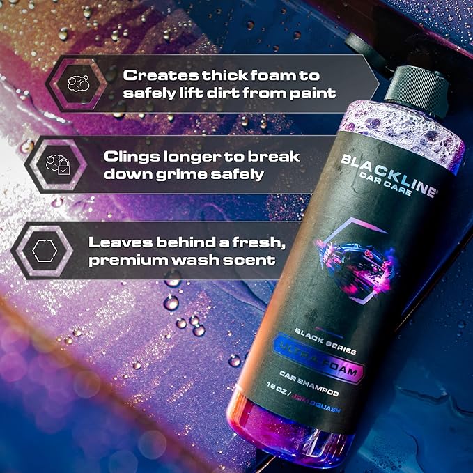Blackline Automotive Extreme Foaming Car Shampoo - Extreme Ultra Foam Perfect for Ceramic Coatings - Compatible with Foam Cannon for Pressure Washer (16 FL Oz, Dark Ice)