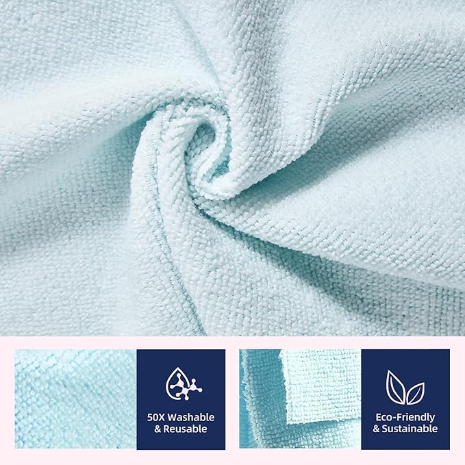 & PLUSH Microfiber Cleaning Cloth Roll - 50 Pack, Tear Away Microfiber Towels, 12" x 12", Reusable, Washable, Streak Free, Ultra Absorbent Dish Rags for Car, Home, Garage or Shop (Blue)