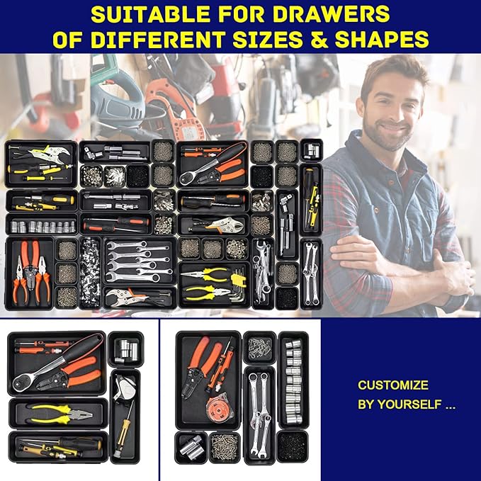 Tool Box Organizer, Tool Drawer Organizer Tray Divider, Toolbox Organization, Garage Tool Organizers and Storage, Tool Box Accessories for Rolling Tool Chest Cabinet (47PCS)