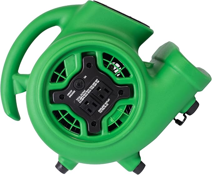 XPOWER P-230AT Mini Mighty 1/4 HP 925 CFM Centrifugal Air Mover, Carpet Dryer, Floor Fan, Blower, Stackable, Daisy Chain, for Water Damage Restoration, Janitorial, Plumbing, Home Use, Green