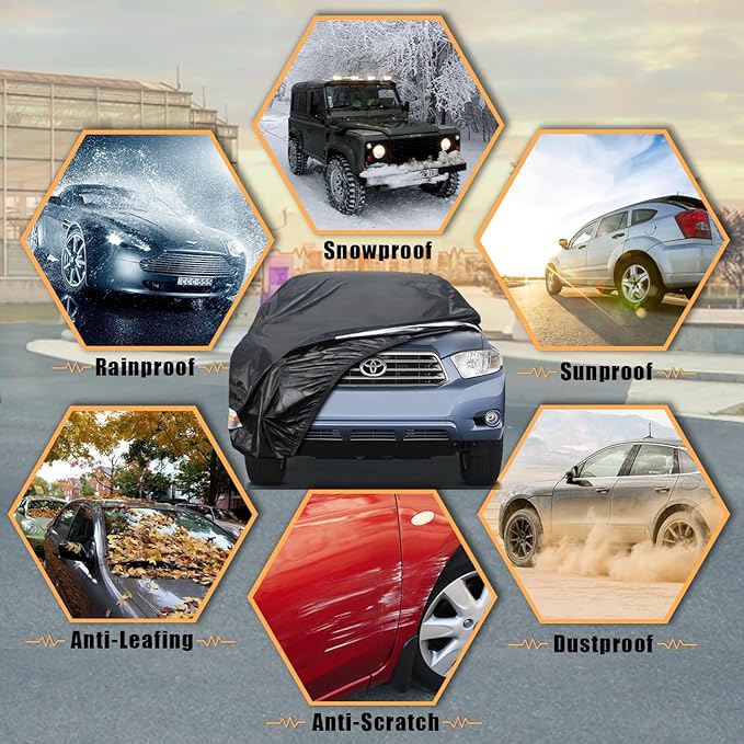 Toyota Car Cover Custom Fit for Toyota Highlander, Waterproof Car Cover for Automobiles All Weather, Lightweight Full Exterior Cover Outdoor Sun Rain Dust Snow Wind Protection.