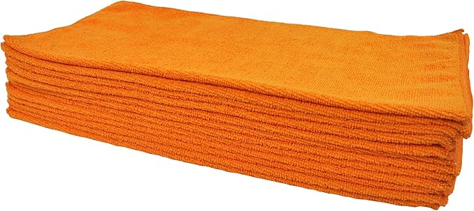 Eurow Utility 240 GSM Terry Weave Microfiber Cleaning Towels for Home, Auto, Boat, RV, Garage, Shop, Streak-Free, Scratch-Free, Reusable, Multi-Surface, Ultra Absorbent, 16x16 Inch, 12-Pack, Orange