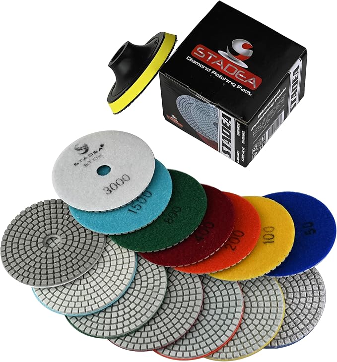 STADEA Diamond Polishing Pads for Angle Grinder, 4 inch Wet/Dry 8 Piece Set Granite Stone Concrete Marble
