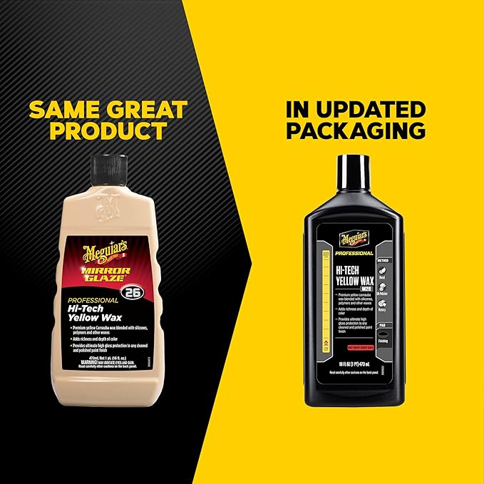 Meguiar’s Professional Hi-Tech Yellow Wax M2616, Versatile Liquid Car Wax Provides Durable Protection, Rich Color, and Shine, Clear Coat Safe Formula Can Be Applied by Hand or DA Polisher, 16 Oz