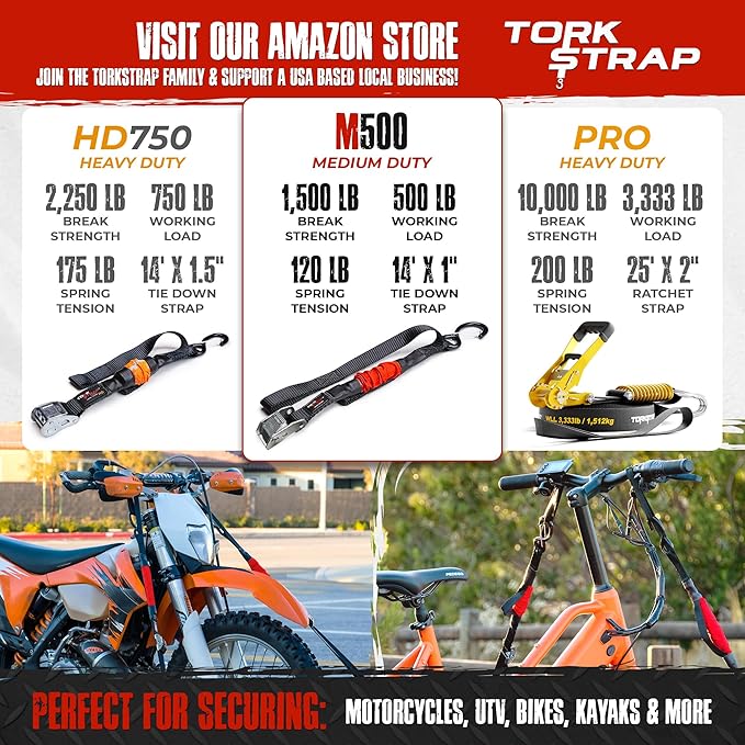 TorkStrap 14' x 1'' Self Tensioning Tie Down Straps [Patented] - Automatically Adapt to Load Shifts - 1,500LB Break Strength - Pull Alternative to Ratchet Straps - Integrated Soft Loop & Hooks (12-PK)