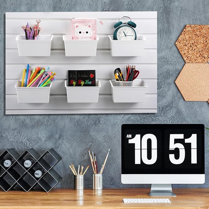 Unittype 12 Pcs Storage Bin Plastic Slatwall Bins for Slatwall Organizer Containers Garage Accessories(White)