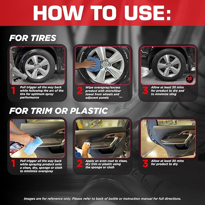 Black Magic 120230 Tire Trim Plastic Dressing, Medium Shine, Streak-Free, Water Resistant & Non-Greasy Formula for Tires, Trim & Plastic, Lasts Up to 2 Weeks - 16 Fl Oz