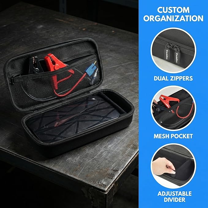 casmilee Case for Halo Bolt 58830/57720/ Air 58830/ ACDC Max 55500/ PaL 1000/ Air+ 1750/ Ultimate 2 Portable Emergency Power Kit, Holder for Car Jump Starter and Extra Accessory- Black (Box Only)