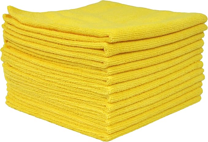 Eurow Utility 240 GSM Terry Weave Microfiber Cleaning Towels for Home, Auto, Boat, RV, Garage, Shop, Streak-Free, Scratch-Free, Reusable, Multi-Surface, Ultra Absorbent, 16x16 Inch, 12-Pack, Yellow