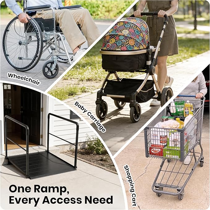3FT Wheelchair Ramp with Handrails, Heavy Duty 800 lbs Capacity, Aluminum Threshold Ramp for Home Steps, Doorways & Curbs - Semi-Permanent Non-Slip Access for Wheelchairs, Scooters, Seniors & Disabled