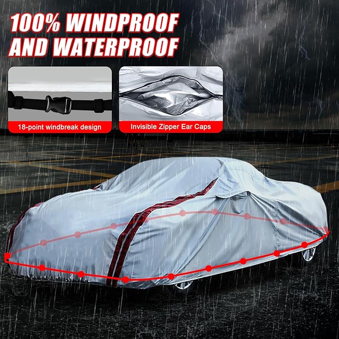 Waterproof Car Covers Replace for 1997-2025 Porsche 718 Boxster/Cayman 986/987/981, 6 Layers All Weather Car Cover with Zipper Door & 18 Ponit Windproof Bands for Snow Rain Dust Protection