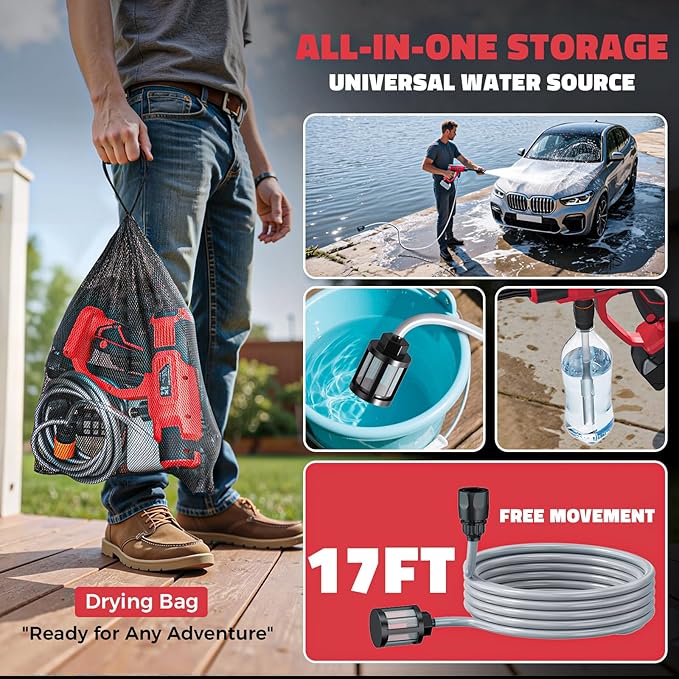 Cordless Pressure Washer Compatible with Milwaukee 18V Battery, Ecarke 800 PSI Portable Handheld Power Washer with 6-in-1 Nozzle Foam Cannon for Car Floor Fence Wall Cleaning (Tool only)