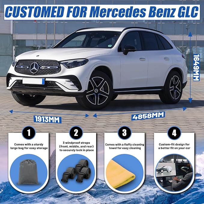 SUV Car Cover Custom Fit for Mercedes Benz GLC 300 350e (2016-2025), Waterproof All Weather for Automobiles Full Exterior Cover Rain Sun Snow UV Protector.