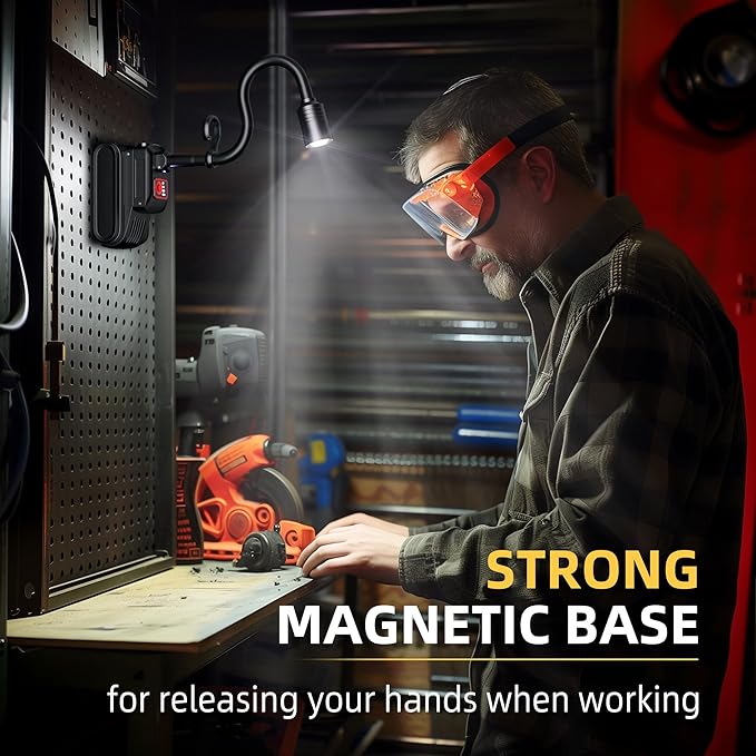 Favorlite LED Work Light, 5000mAh Magnetic Gooseneck Light Rechargeable, 2000 Lumen 360°Flexible Mechanic Lamp with Hook, Job Site Lights for Men, Work Bench, Auto-Repairing, Emergency, Power Outage