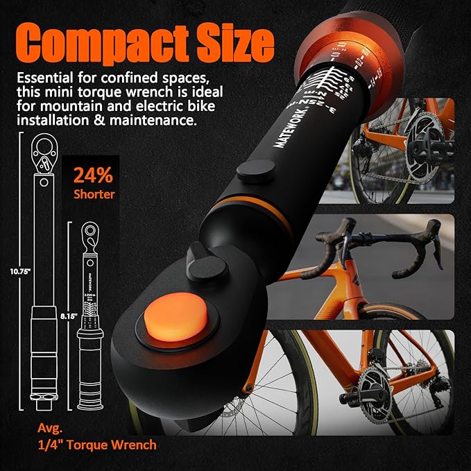 1/4-Inch Drive Click Torque Wrench, 3-25 Nm/26.6-221.3 in.lb, Bike Torque Wrench Inch Pounds with 72-Tooth Dual-Direction, Small Bike Tool for Bicycle, MTB Maintenance, ±3% High Precision