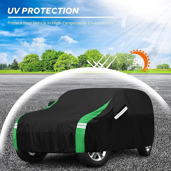 Car Cover Compatible with Jeep Wrangler Waterproof 4 Door Custom Fits for TJ YJ CJ JK JL, Outdoor Full Exterior Rain Snow Dust UV Protection with Driver Door Zipper