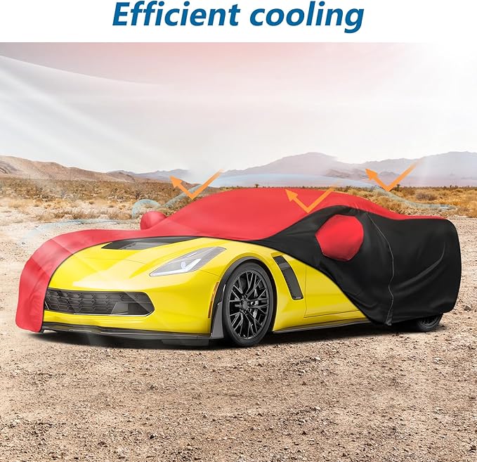 for c7 Corvette Car Cover All Weather Protection Waterproof Windproof for 2014-2019 C7 Stingray, for C7 Chevy Corvette Stingray Z51 Z06(Black&Red Combo)