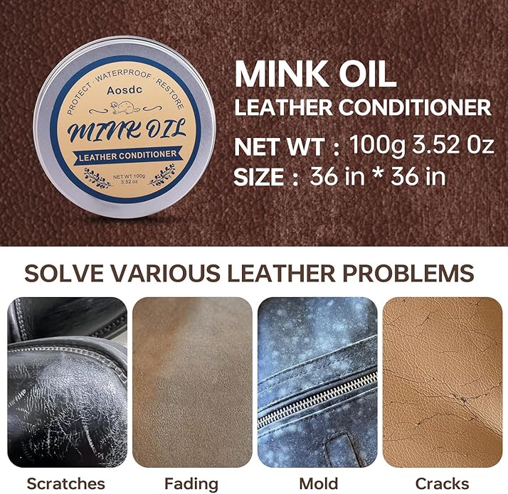 Mink Oil Leather Conditioner Cleaner for Leather Boots, Mink Oil Kit 3.52 Oz with Sponge, All-Natural Waterproof Soften and Restore Shoes, Jackets, Hats, Baseball Gloves, Saddles and Harnesses