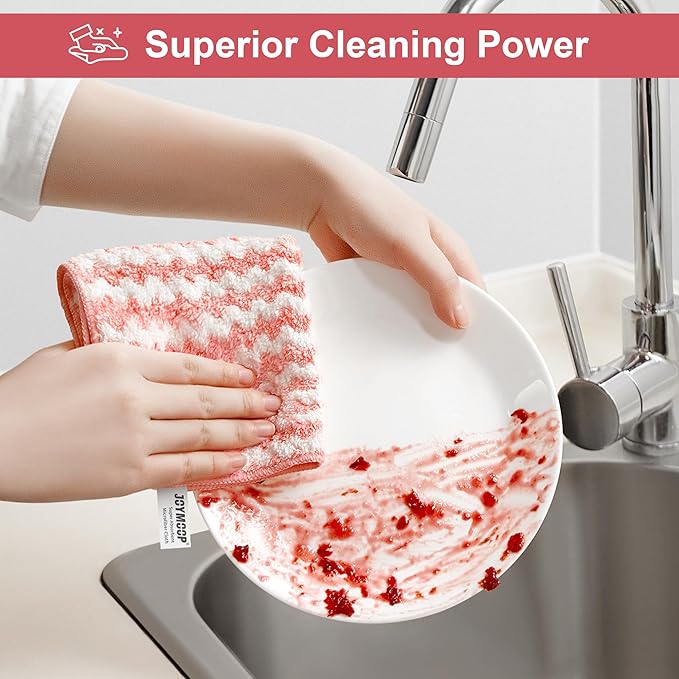 JOYMOOP Microfiber Cleaning Cloth, Mixed Color Towels with Edging, Medium-Small Size 8 Pack (9.8" x 11.8"), Absorbent Streak Free Lint Free Rags for Cleaning, Reusable and Washable Towels