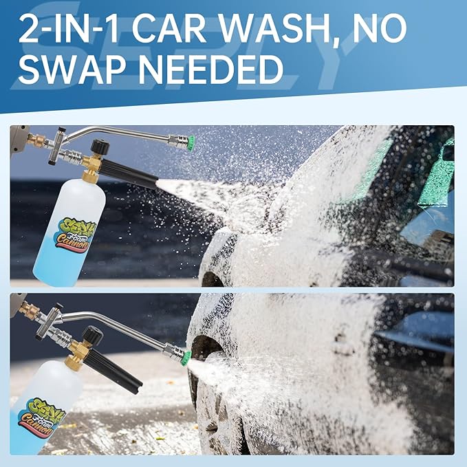 Foam Cannon Dual Connector Accessory, 1/4 Inch Quick Connector, 5 Pressure Washer Nozzle Tips for Pressure Washer, Adjustable Foam Sprayer for Car Wash