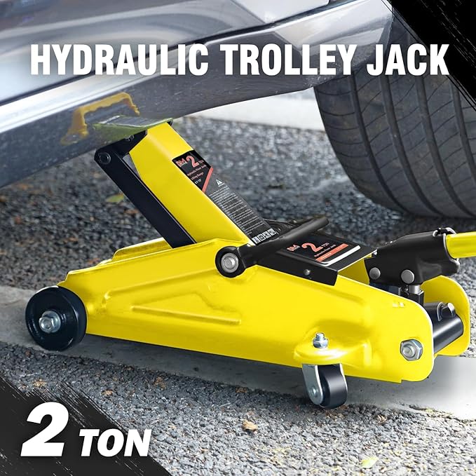 PM PERFORMOTOR Low Profile Hydraulic Trolley Service/Floor Jack, 2 Ton (4000 lbs) Capacity, Lifting Range 5.1"-13", Yellow,PM-TOL-FJ20-YL