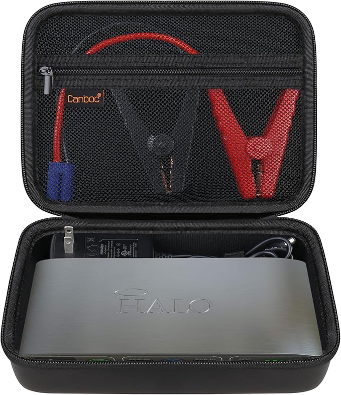 Canboc Carrying Case for Halo Bolt 58830/57720/44400/ACDC Max 55500 mWh Portable Car Jump Starter, Phone Laptop Charger Power Bank Holder for Jumper Cable, AC Wall Charger, Black