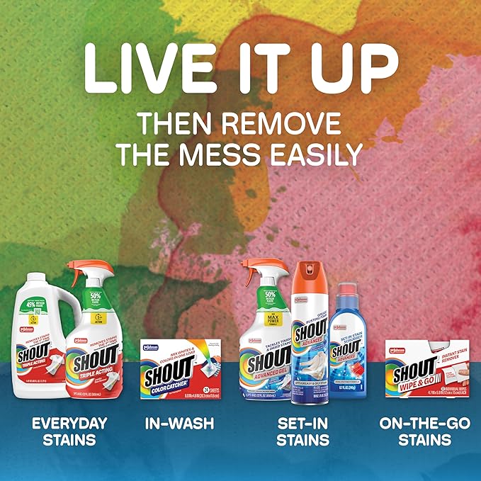 Shout Advanced Grease Busting Foam, Laundry Stain Remover, Oil and Grease Stain Remover for Clothes Laundry; Works on motor oil, bike grease, cooking oil, and more! 18oz Can