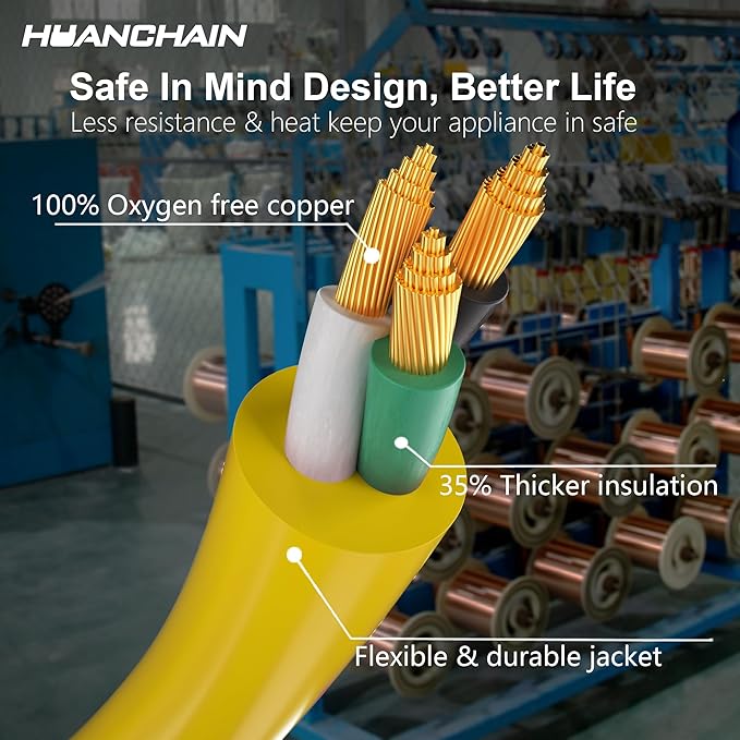 HUANCHAIN 6 ft 14/3 Gauge Heavy Duty Outdoor Extension Cord Waterproof with Lighted, Flexible Cold Weather 3 Prong Electric Cord Outside, 15A 1875W 125V 14AWG SJTW, Yellow, ETL Listed