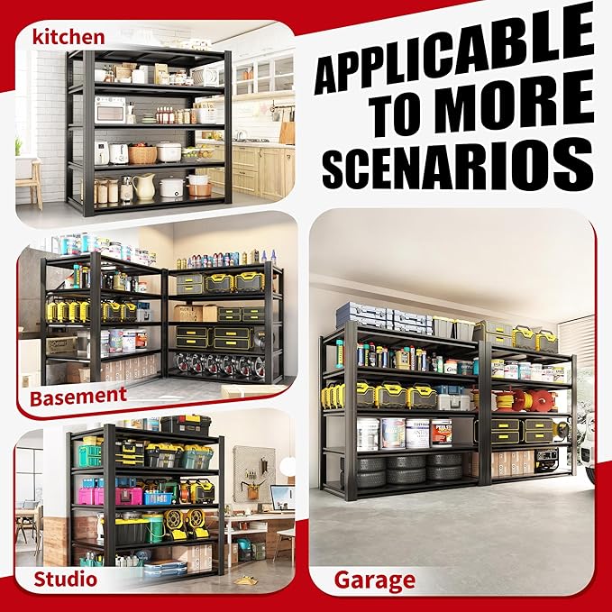 Storage Shelves, 5-Tier Garage Shelving, Adjustable Heavy Duty Shelving Units, Metal Industrial Utility Organizer Storage Racks for Basement, Kitchen, Warehouse, Pantry, 24" D×48" W×72" H