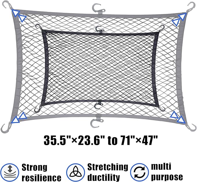 Cargo Net for Utility Folding Wagon, Beach Cart,Trolley Cart, Cover,Garden Cart Cover - Elastic Heavy Duty Nylon Net with 6 Hooks - Outdoor Wagon Accessories (35.5"×23.6" to 71"×47")(6)