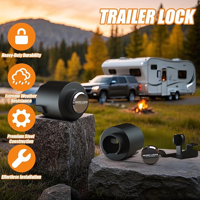 2" Heavy Duty Trailer Hitch Lock - Ball Coupler&Safety Chains Anti-Theft,Travel RV/Pop-Up Camper/Boat/Truck/Motorcycle/ATV/UTV/Flatbed/Cargo/Dump/Utility Trailer Tongue Lock Secure Design