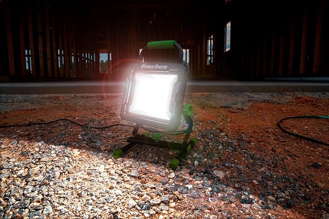POWERSMITH PWLS150H 15000 Portable LED Work Light with Two Brightness Modes, Metal Housing and Stand, 10 ft. Power Cord, Impact Resistant Lens, and 5 Year Warranty