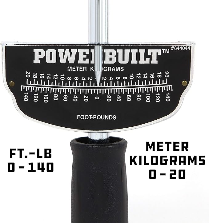 Powerbuilt 1/2-Inch Drive Needle Torque Wrench, Beam Torque Wrench 0-140 Foot/Pounds and 0-20 Meter/Kilograms, High Visibility Markings for Easy Readings - 644044