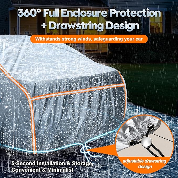 INTISAM Car Cover Waterproof All Weather 5 S Quick Install for Toyota Highlander,Ford Explorer,Jeep Grand Cherokee,Honda Pilot Automobiles Universal Fit SUV/MPV Length 191-201 Inch 6-Layer 500D Cover