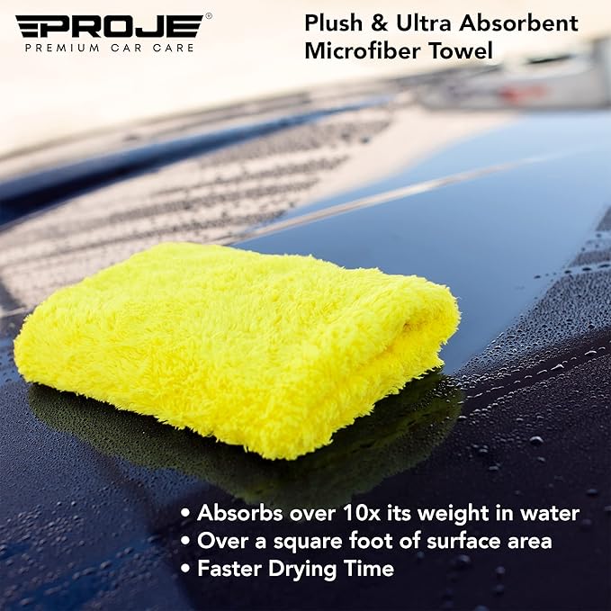 PROJE' Yellow Microfiber Towel for Car - Ultra Absorbent - Car Drying, Polishing, Buffing Cloth & Interior Detailing Towel - 500 GSM 16x16in - Auto Detailing Supplies - Pack of 6 Premium Car Care
