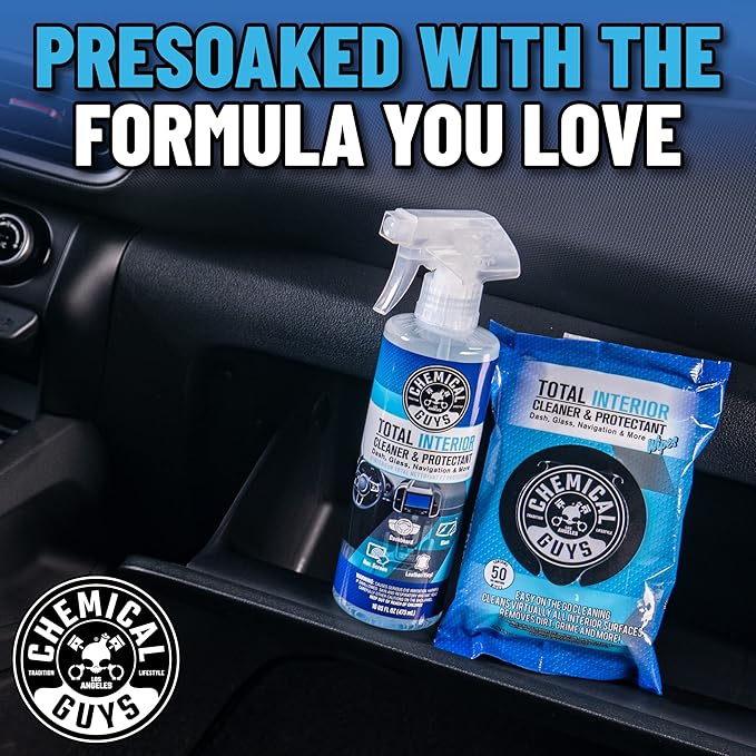 Chemical Guys PMWSPI22050 Total Interior Cleaner & Protectant Wipes Mega 100 Pack, Safe for Cars, Trucks, SUVs, Jeeps, Motorcycles, RVs & More ( 50 Ct)